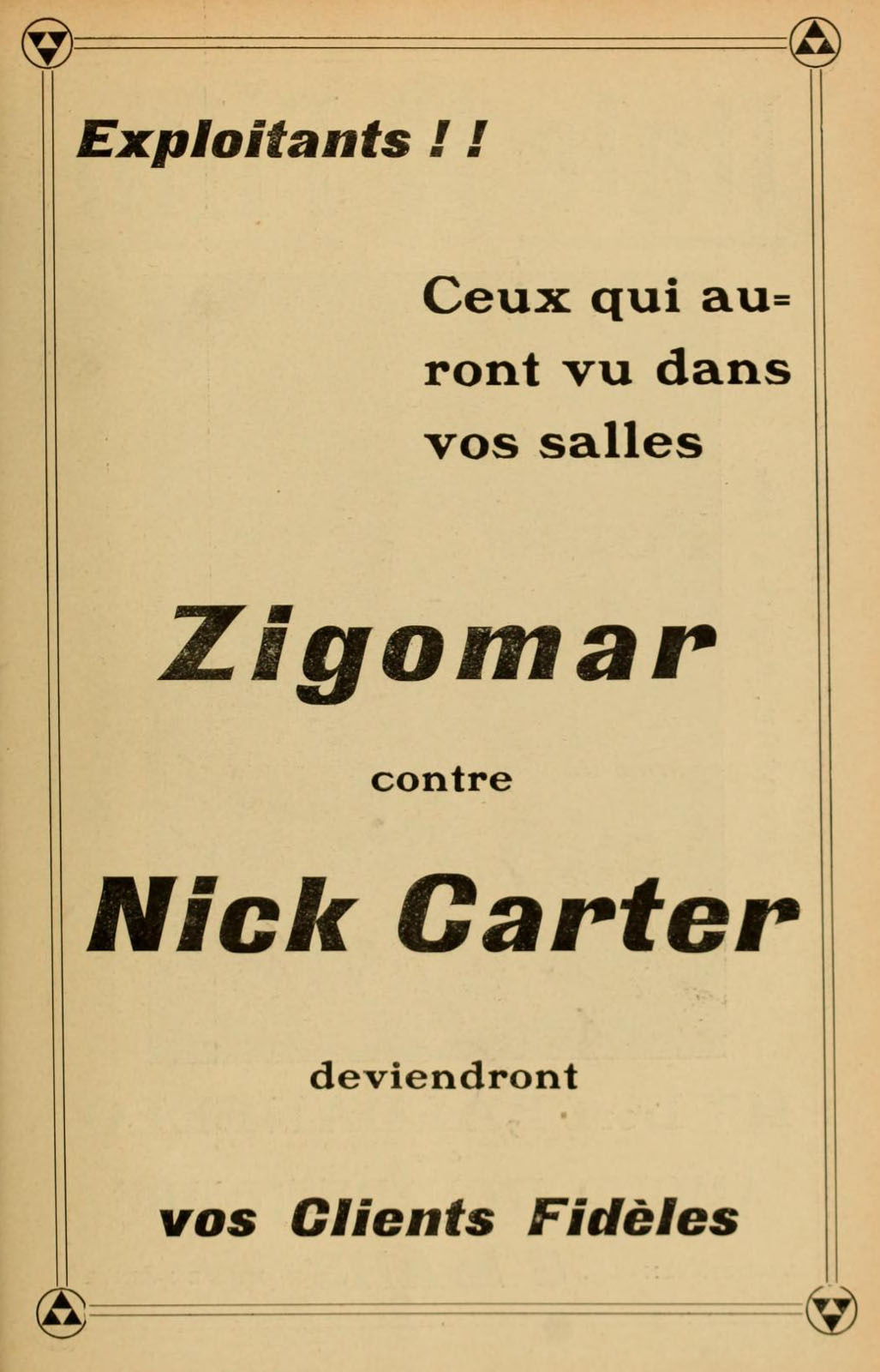 Zigomar Contre Nick Carter